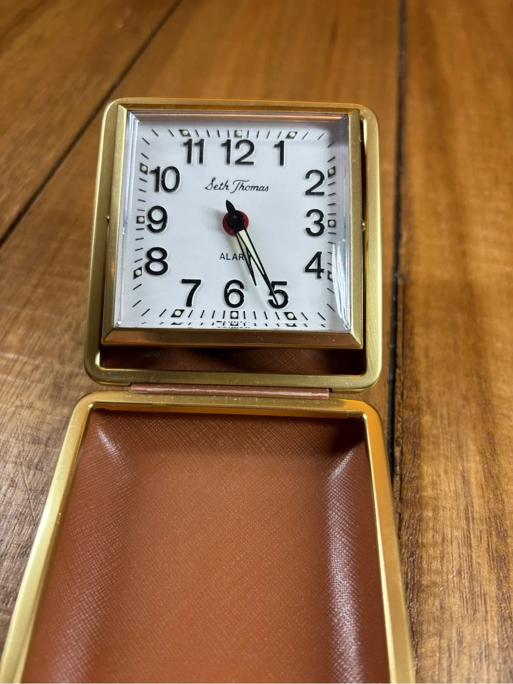 Gold Travel Alarm Clock - Gold and White, vintage, folding, Seth Thomas works!